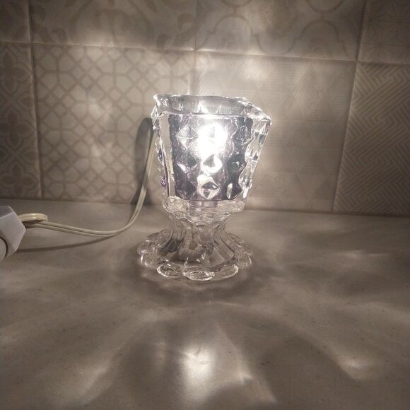Vintage Dimmable Glass Night Light Bedside Table Lamp Scalloped Base Smokey Top - Picture 2 of 14